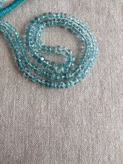 AAA natural unheated Aquamarine faceted rondelle beads from Brazil, graduated 3.5mm to 6.5mm with beautiful medium blue color.