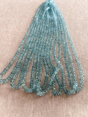 16-inch strand of natural Brazilian Aquamarine faceted rondelle beads, graduated from 3.5mm to 6.5mm for fine jewelry making. multiple strands