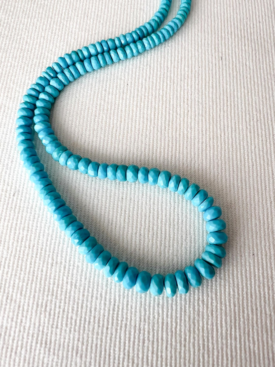 Natural Sleeping Beauty Turquoise AAA Arizona Old-Mine Graduated Faceted Rondelles Beads, 3mm to 6.5mm