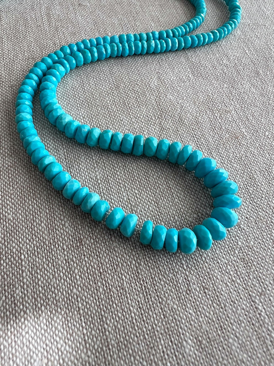 Natural Sleeping Beauty Turquoise AAA Arizona Old-Mine Graduated Faceted Rondelles Beads, 3mm to 6.5mm