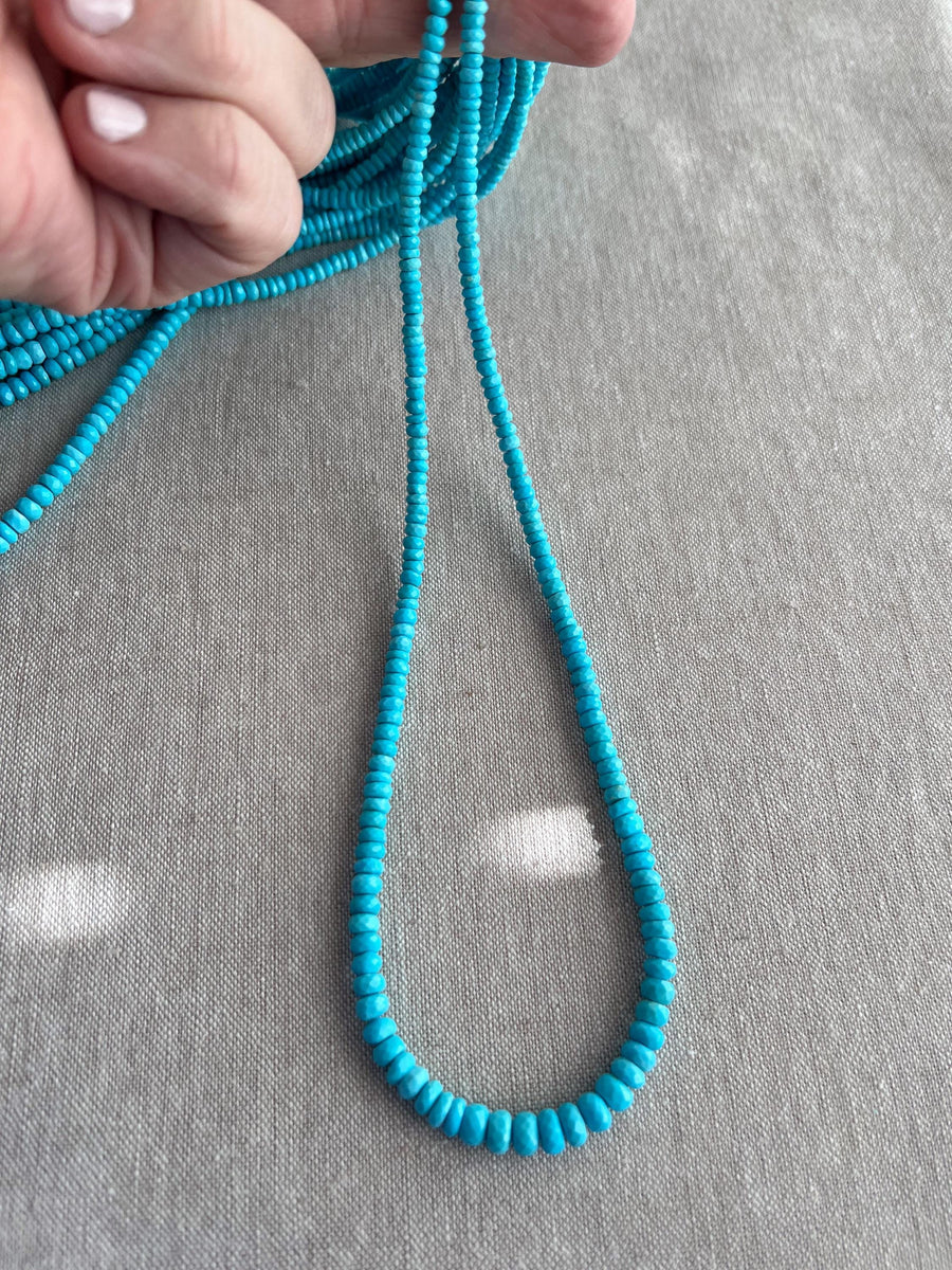 High-grade natural Sleeping Beauty Turquoise faceted rondelle beads from Arizona old-mine material, ideal for handmade gemstone necklaces and bracelets. 