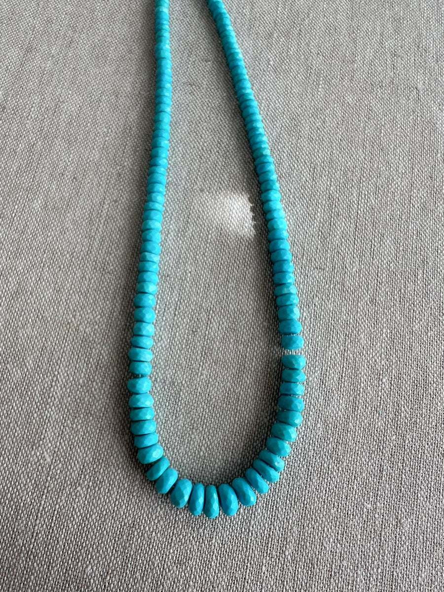 Strand of natural Arizona old-mine Sleeping Beauty Turquoise faceted rondelle beads, graduated from 3mm to 6.5mm for fine jewelry making.