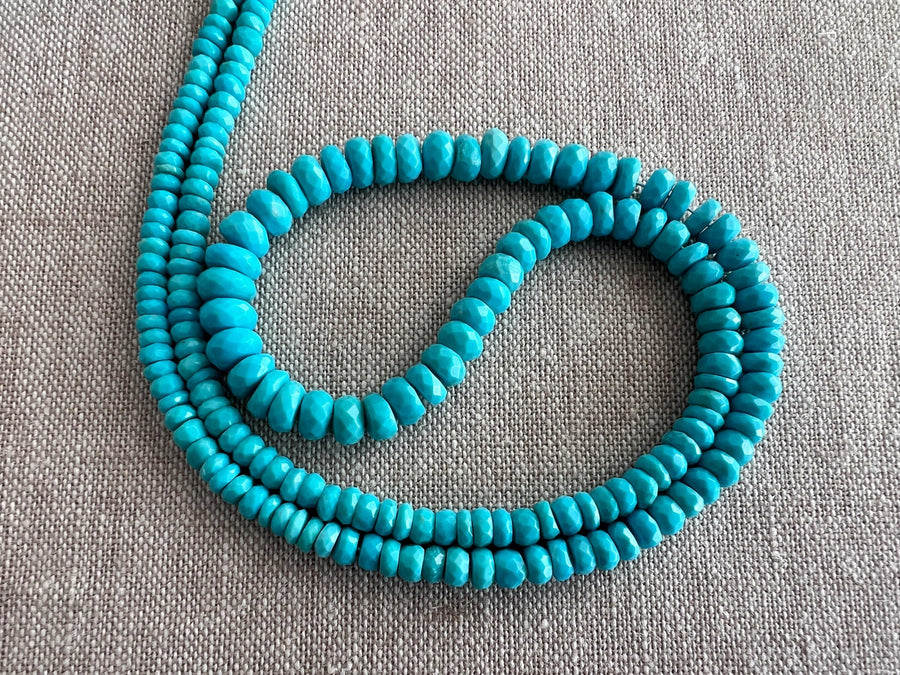 AAA natural Sleeping Beauty Turquoise faceted rondelle beads from an old Arizona mine, graduated from 3mm to 6.5mm in classic robin's egg blue.