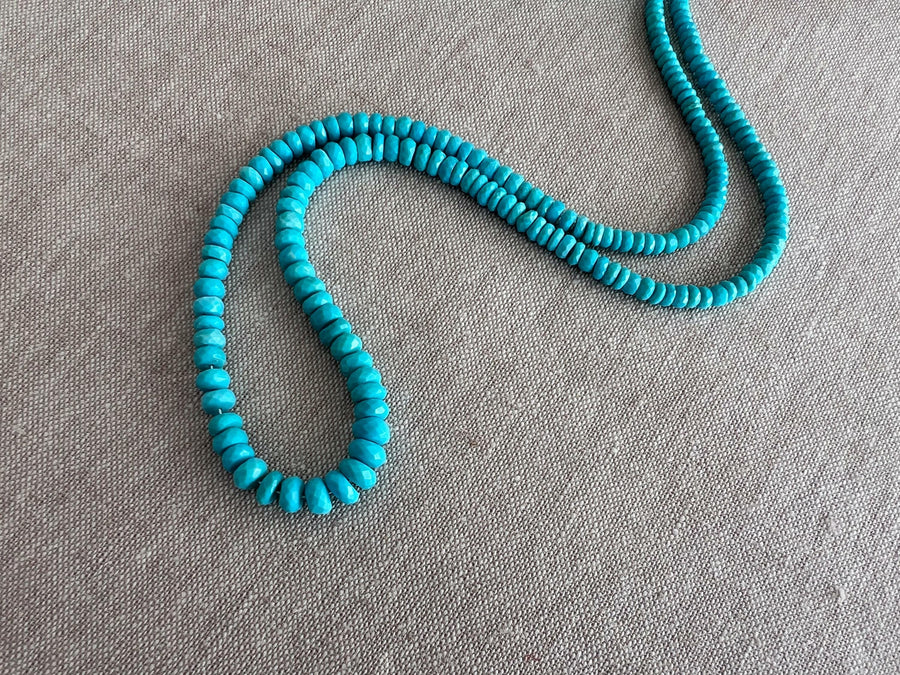 Natural Sleeping Beauty Turquoise AAA Arizona Old-Mine Graduated Faceted Rondelles Beads, 3mm to 6.5mm