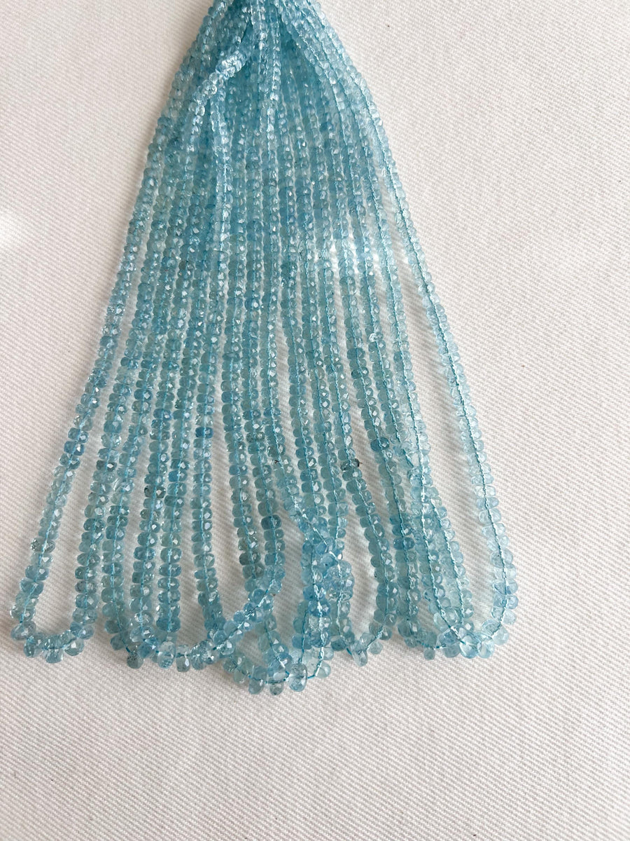AAA Natural Unheated Aquamarine Rondelle Beads, Graduated 3.5mm to 6.5mm, Faceted, 16" Strand