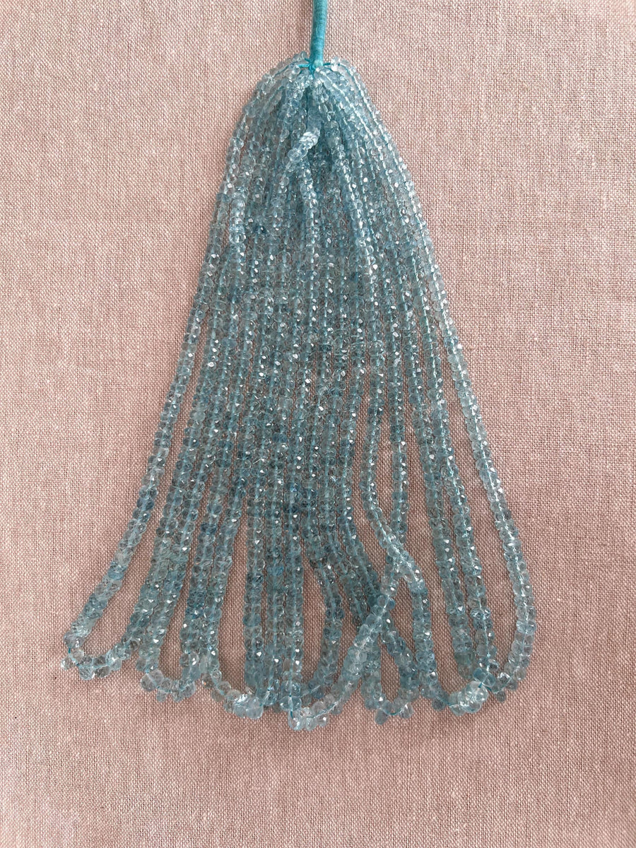 16-inch strand of natural Brazilian Aquamarine faceted rondelle beads, graduated from 3.5mm to 6.5mm for fine jewelry making. multiple. strands
