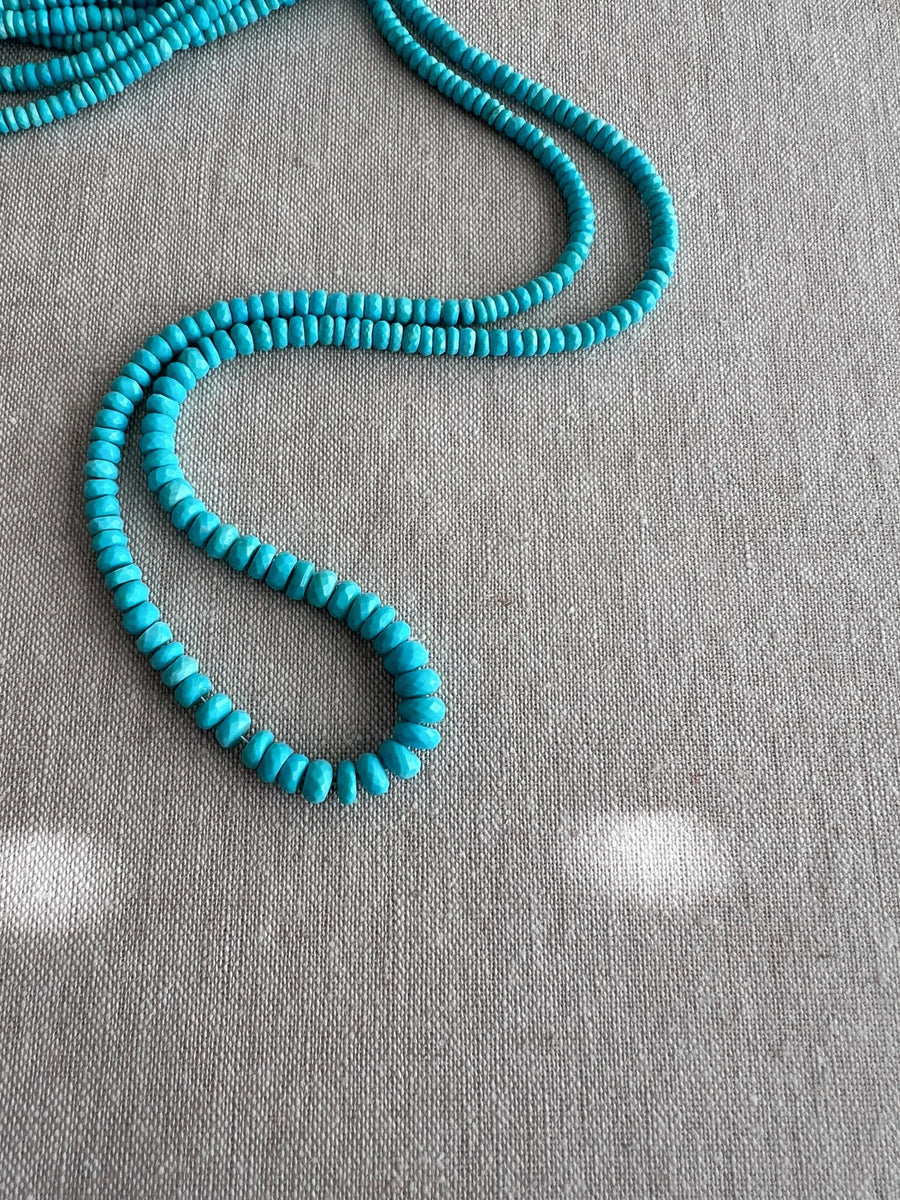 Natural Sleeping Beauty Turquoise AAA Arizona Old-Mine Graduated Faceted Rondelles Beads, 3mm to 6.5mm