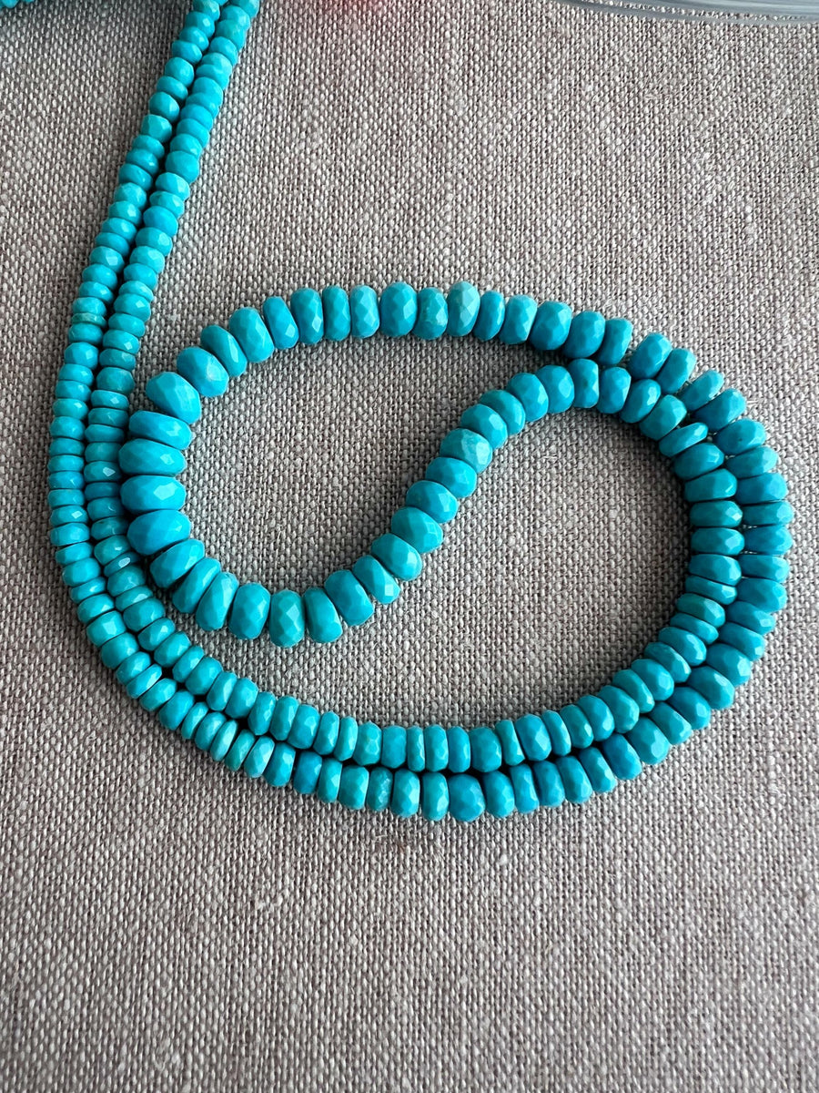 Natural Sleeping Beauty Turquoise AAA Arizona Old-Mine Graduated Faceted Rondelles Beads, 3mm to 6.5mm
