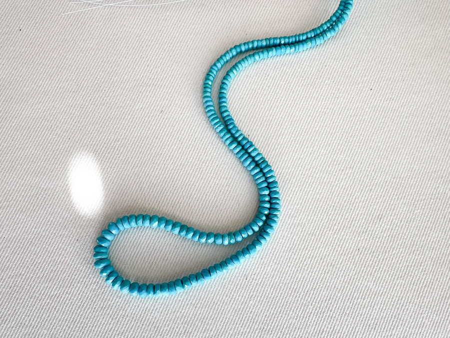 Strand of natural Arizona old-mine Sleeping Beauty Turquoise faceted rondelle beads, graduated from 3mm to 6.5mm for fine jewelry making.