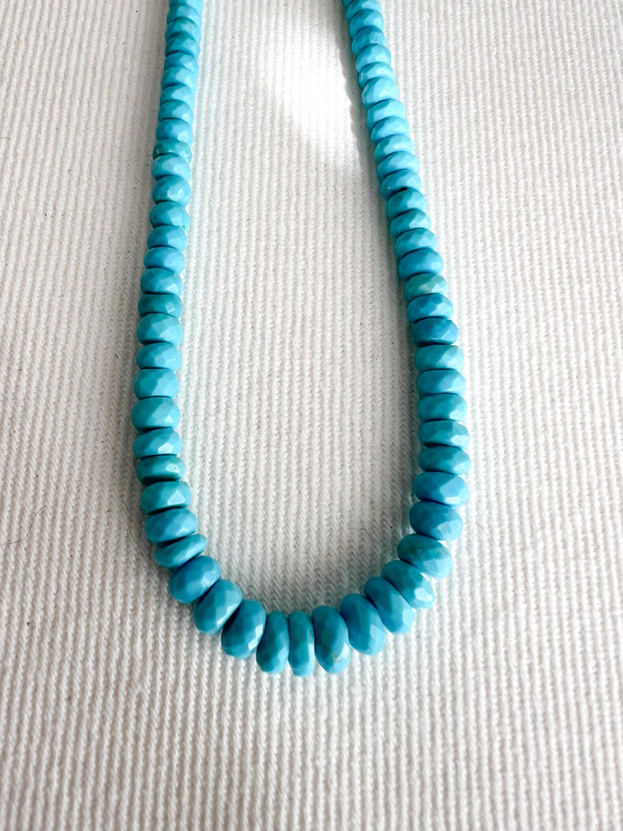 Natural Sleeping Beauty Turquoise AAA Arizona Old-Mine Graduated Faceted Rondelles Beads, 3mm to 6.5mm