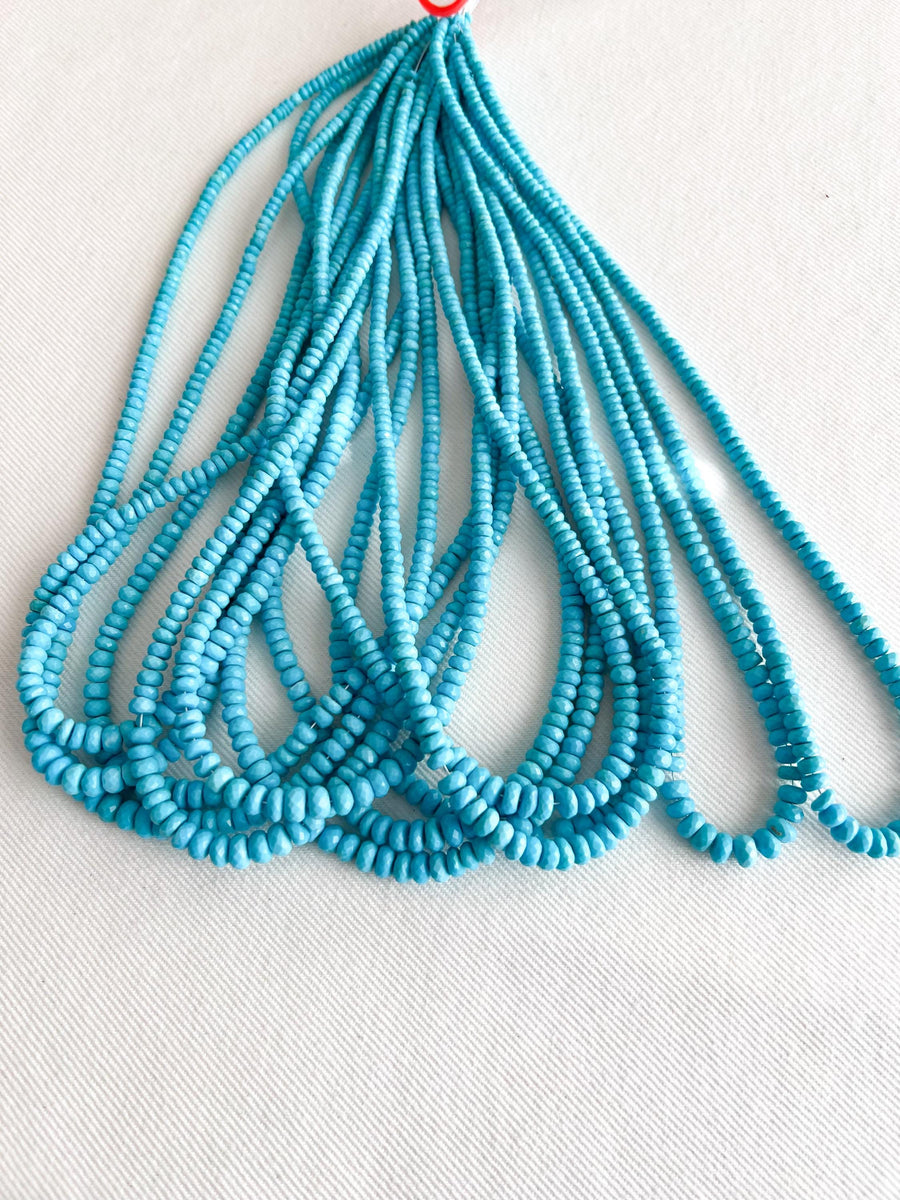 Natural Sleeping Beauty Turquoise AAA Arizona Old-Mine Graduated Faceted Rondelles Beads, 3mm to 6.5mm