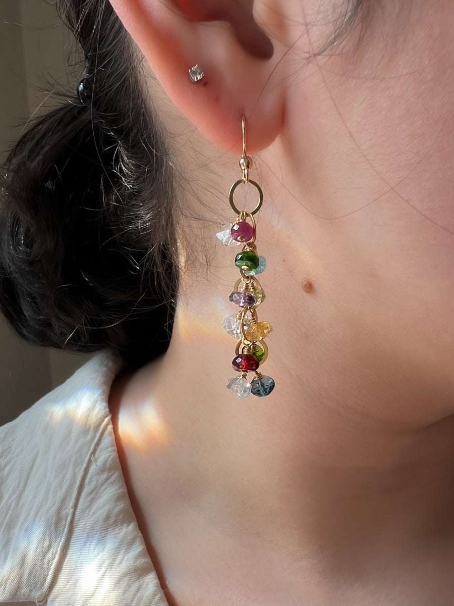 Mixed Gemstone Cascading Earrings