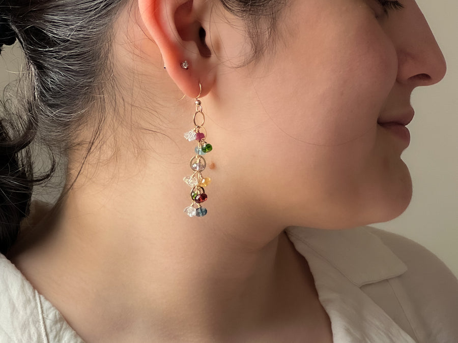 Mixed Gemstone Cascading Earrings