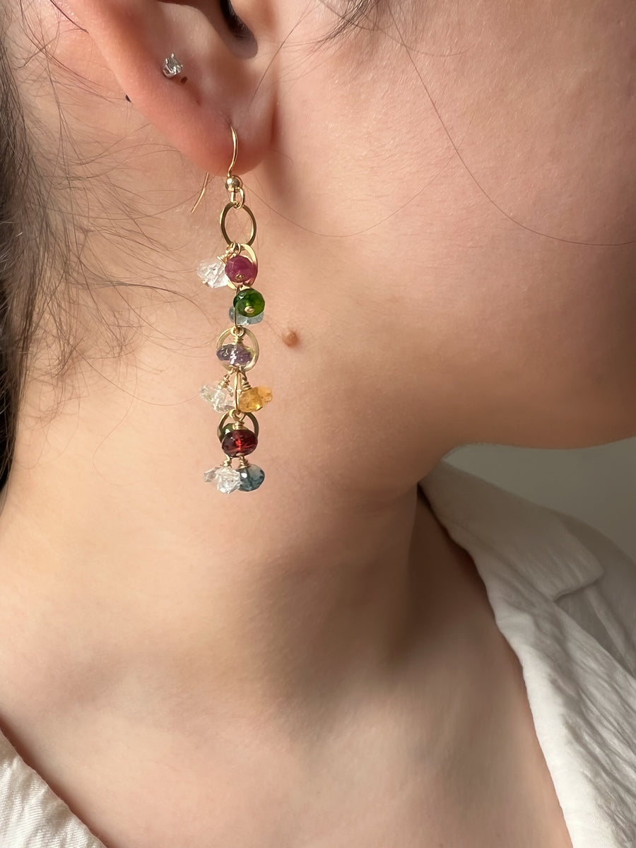 Mixed Gemstone Cascading Earrings
