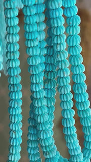Sleeping Beauty Turquoise Carved Melon Beads, Natural Turquoise, AA+ Grade