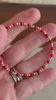 Gold Bead Bracelet with Red Coral Accents