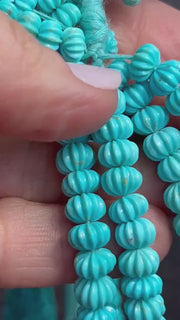 Sleeping Beauty Turquoise Carved Melon Beads, AA+ grade, Natural Arizona Turquoise
