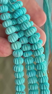 Sleeping Beauty Turquoise Carved Melon Beads, AA+ grade, Natural Arizona Turquoise