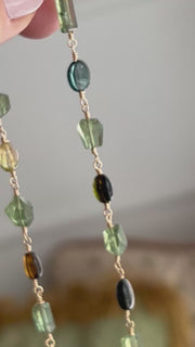 Multi-Color Tourmaline and Green Apatite AAA Grade Necklace, Wire Wrapped Boho Jewelry, 34"