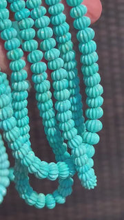 Sleeping Beauty Turquoise Carved Melon Beads, Natural Turquoise, AA+ Grade