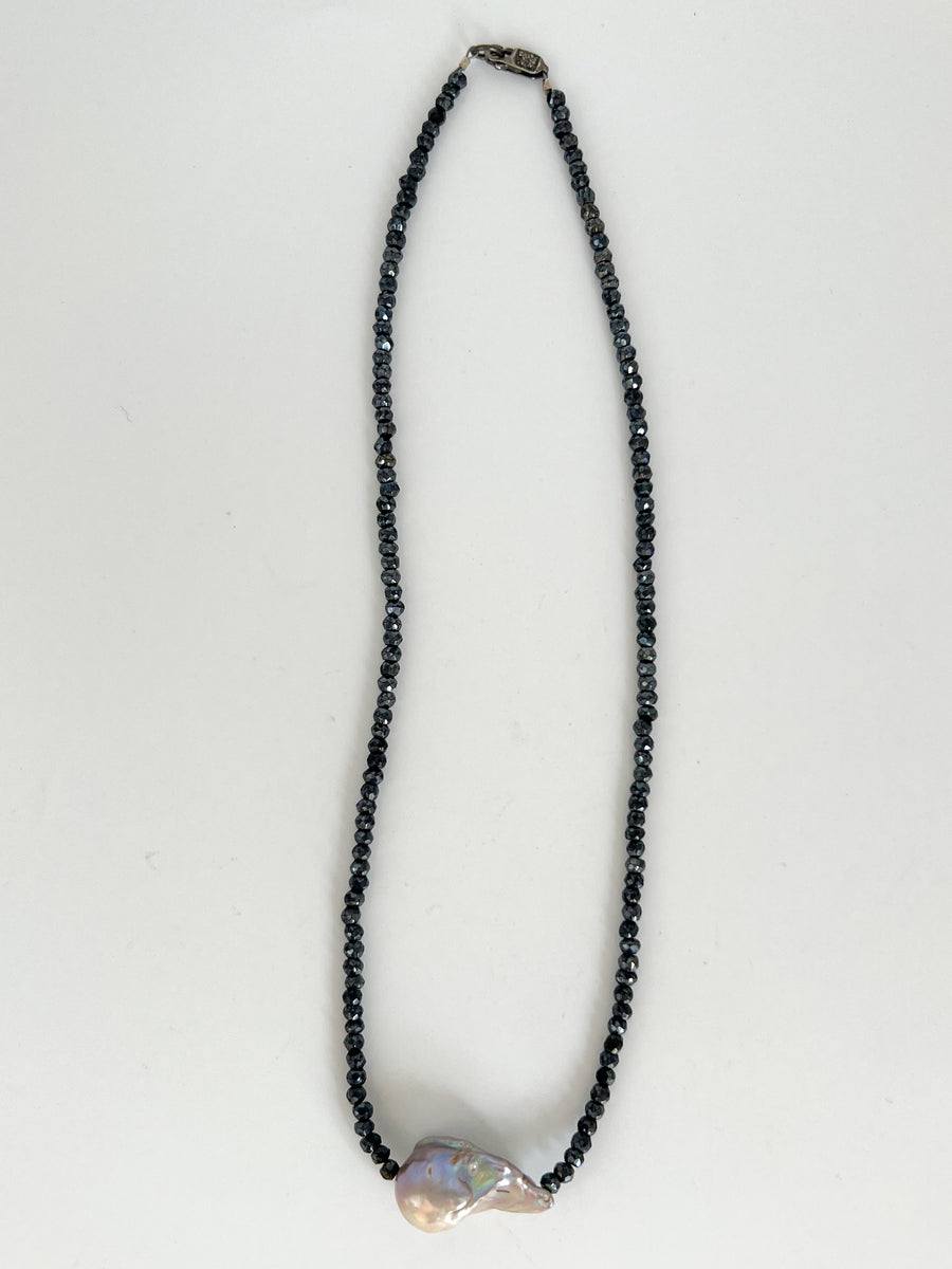 Baroque Pearl Necklace, Black Spinel, Short