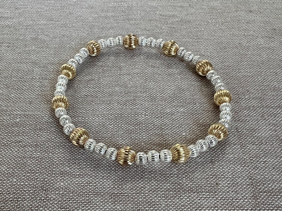 Gold and Silver Textured Beaded Bracelet
