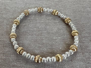 Gold and Silver Textured Beaded Bracelet