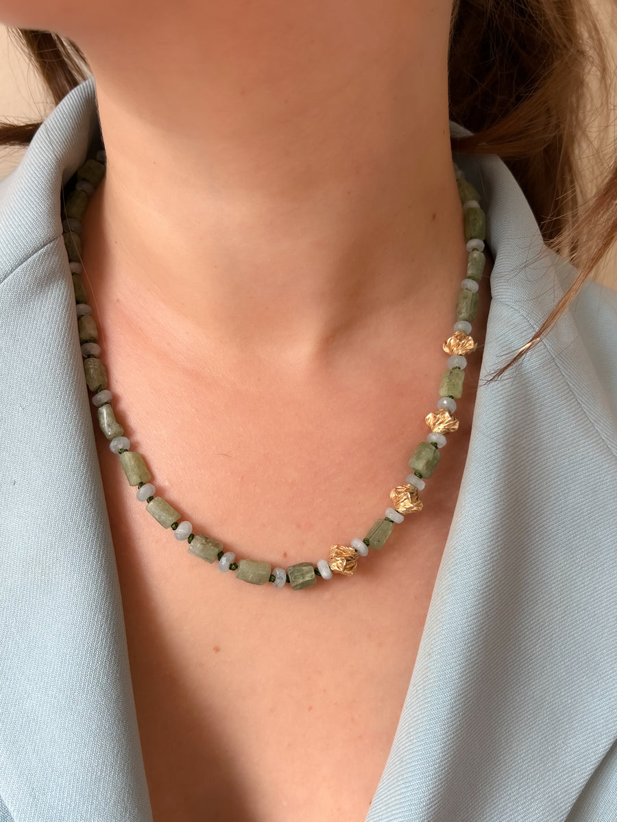 Green Apatite and Aquamarine Necklace
