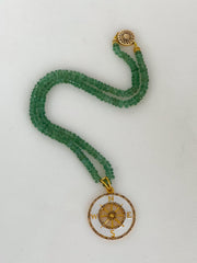 Green Kyanite Gemstone Necklace with White Enamel Compass Pendant