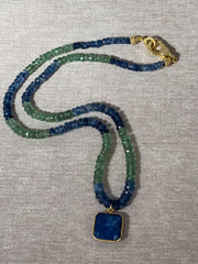 Blue and Green Kyanite Necklace with Lapis Pendant
