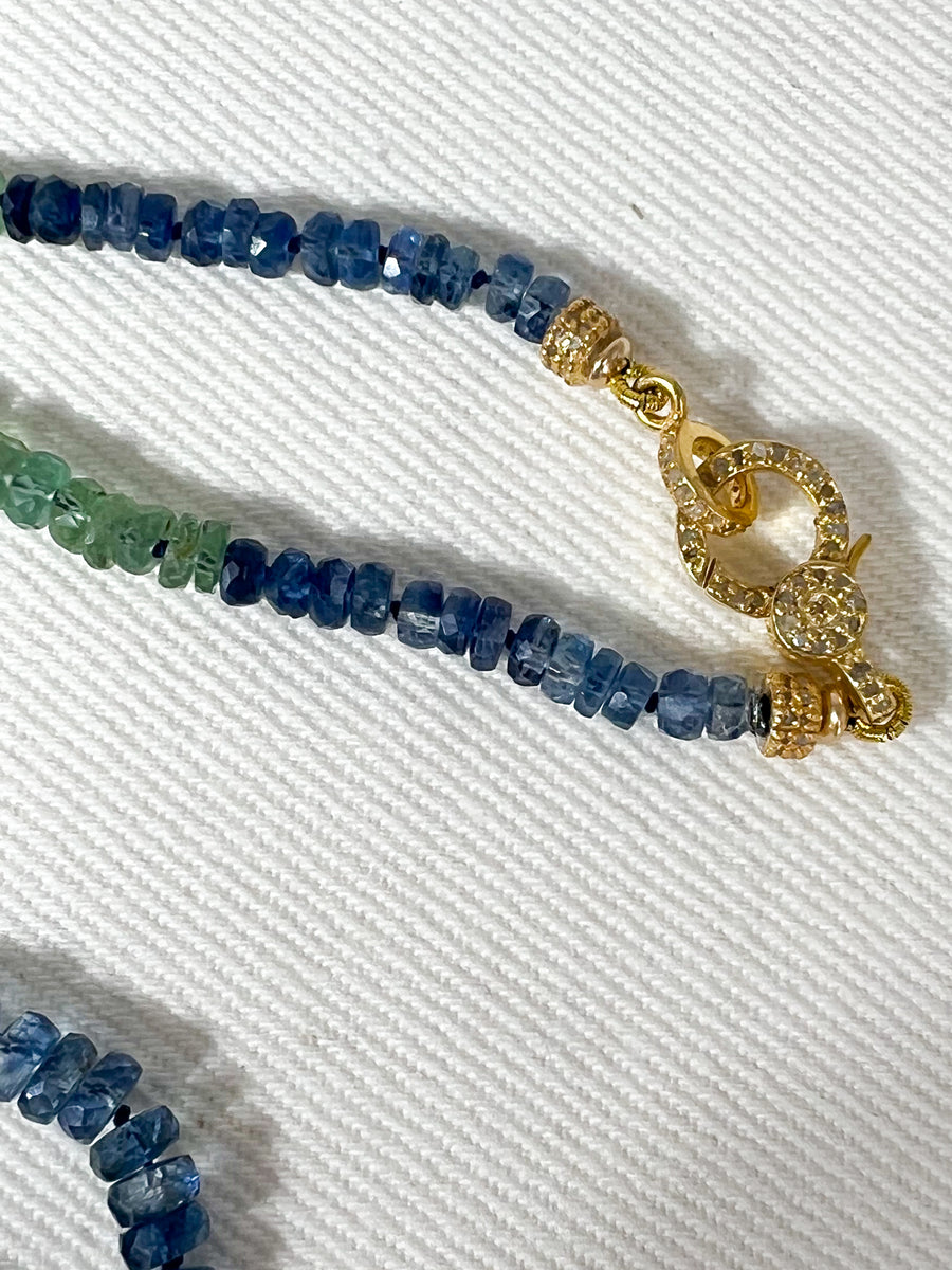 Blue and Green Kyanite Necklace with Lapis Pendant