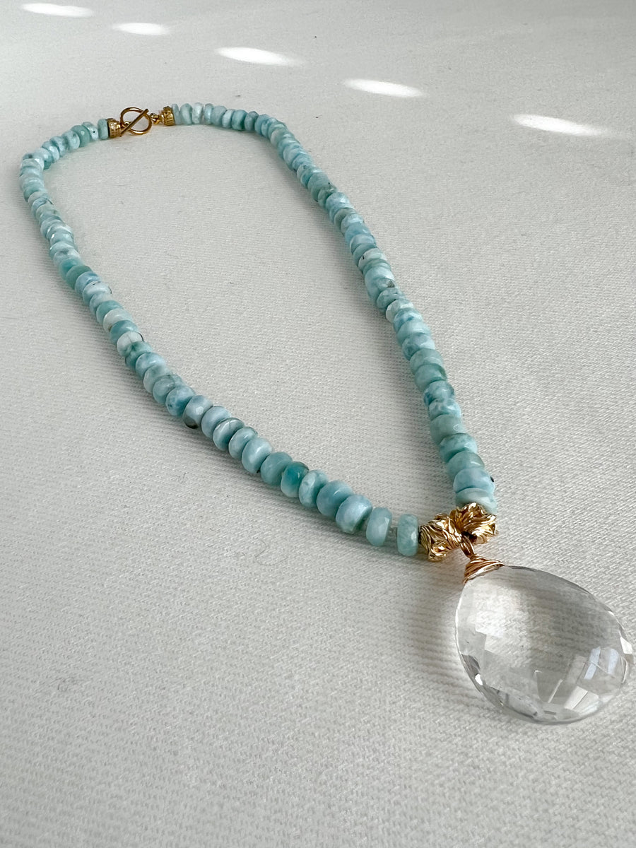 Larimar Necklace with Clear Quartz Pendant