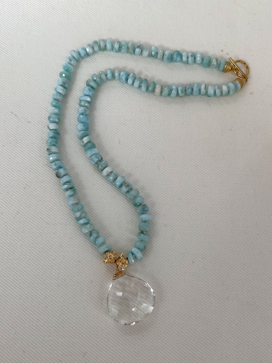 Larimar Necklace with Clear Quartz Pendant