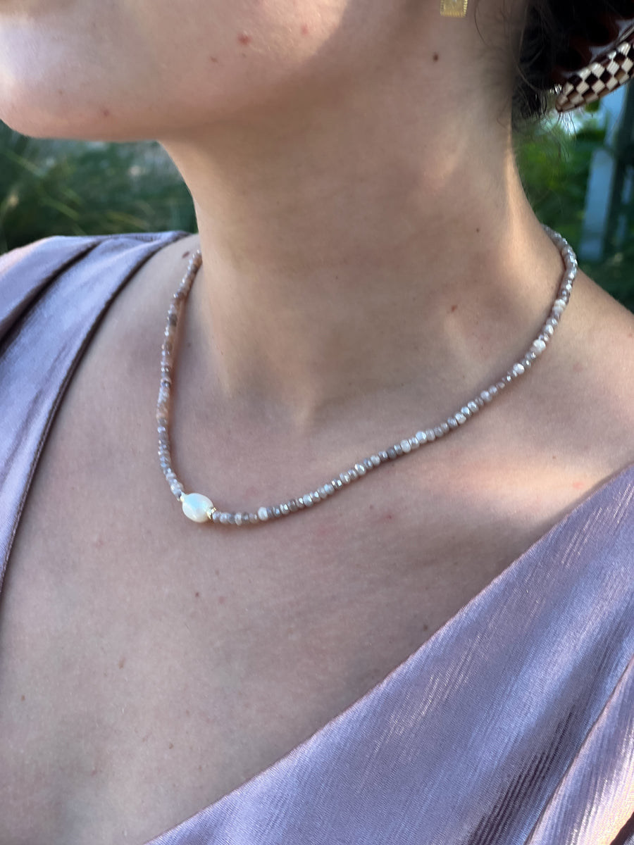 Moonstone and Rice Pearl Necklace