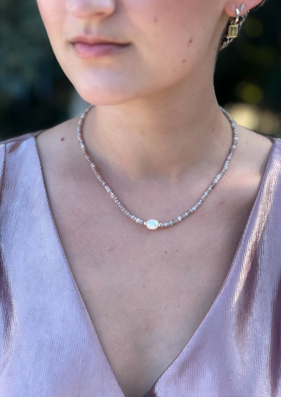 Moonstone and Rice Pearl Necklace