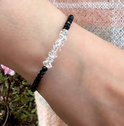 Herkimer_Diamonds,Clear_Herkimers,Black_Spinel,Spinel_rondelles,Spinel,gemstone_bracelet,handmade_jewelry,Gifts_for_Her,April_Birthstone,Mother's_Day_gift,Sterling_Silver,Black_White_bracelet,Black_and_White