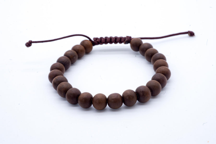 Men's Dark Wood Bead Corded Bracelet