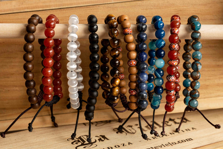 Men's Dark Wood Bead Corded Bracelet
