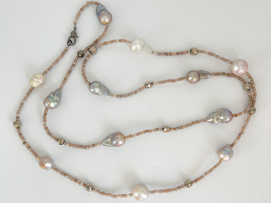 Long Baroque Pearl and Moonstone Necklace