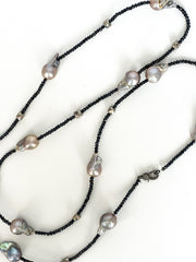 Long Baroque Pearl and Black Spinel Necklace