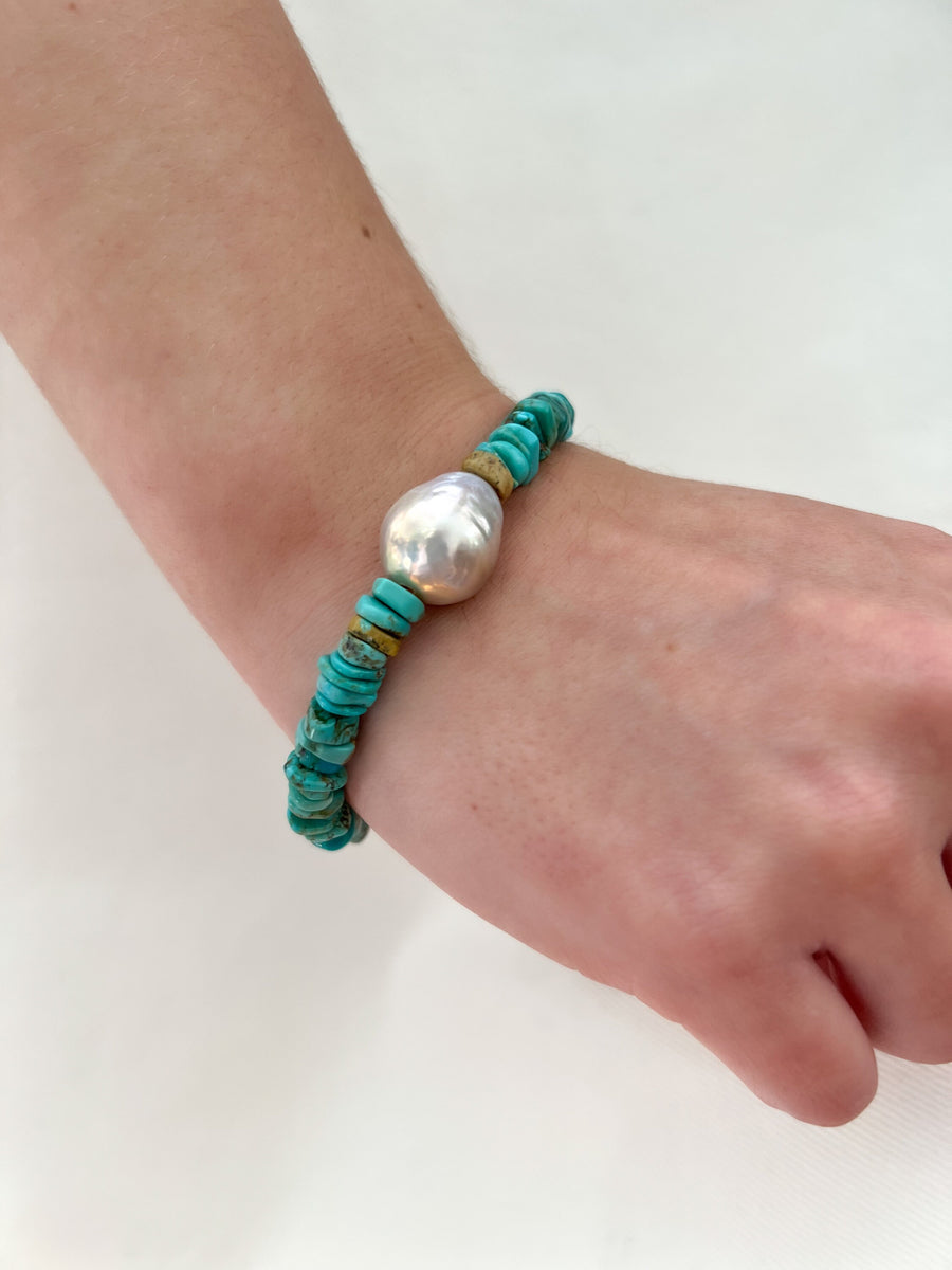 Turquoise Heishi and Baroque Pearl Bracelet