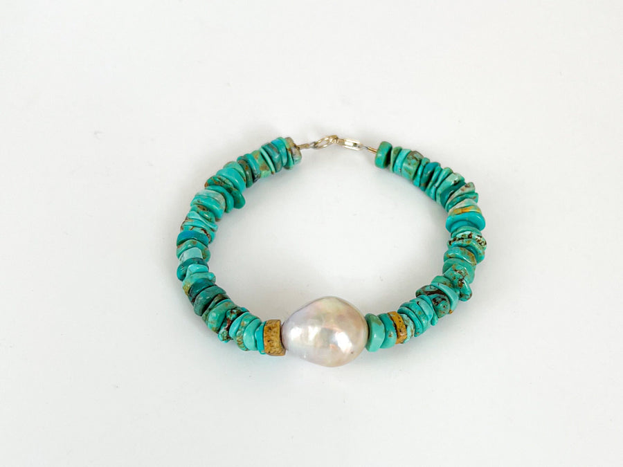 Turquoise Heishi and Baroque Pearl Bracelet