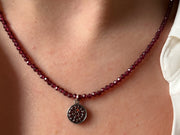 Dainty Garnet Necklace with Pave Gemstone Pendant