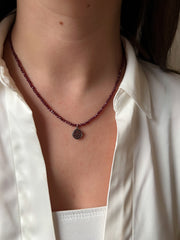 Dainty Garnet Necklace with Pave Gemstone Pendant