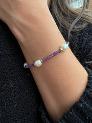 Amethyst_bracelet,Natural_Gemstones,Freshwater_Pearls,Rice_Pearls,Emka_Artisan,Pearl_Station,Station_bracelet,Purple_gemstone,February_Birthstone,Birthstone_jewelry,popular_style,Boho_style,Made_with_love