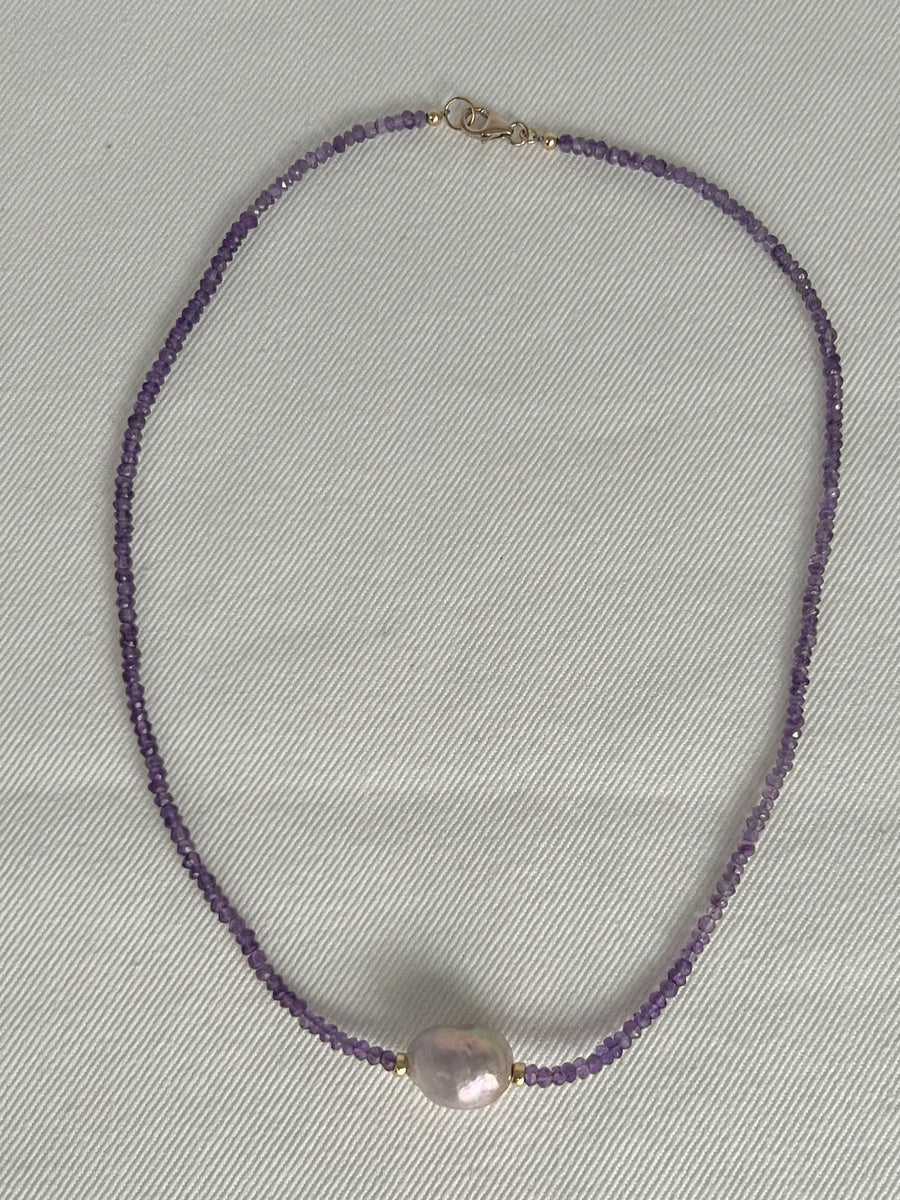 Amethyst Necklace with Baroque Pearl