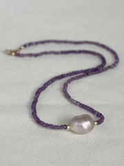Amethyst Necklace with Baroque Pearl