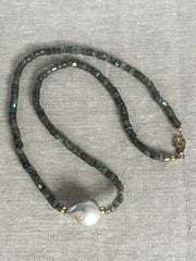 Heishi Labradorite and Baroque Pearl Necklace