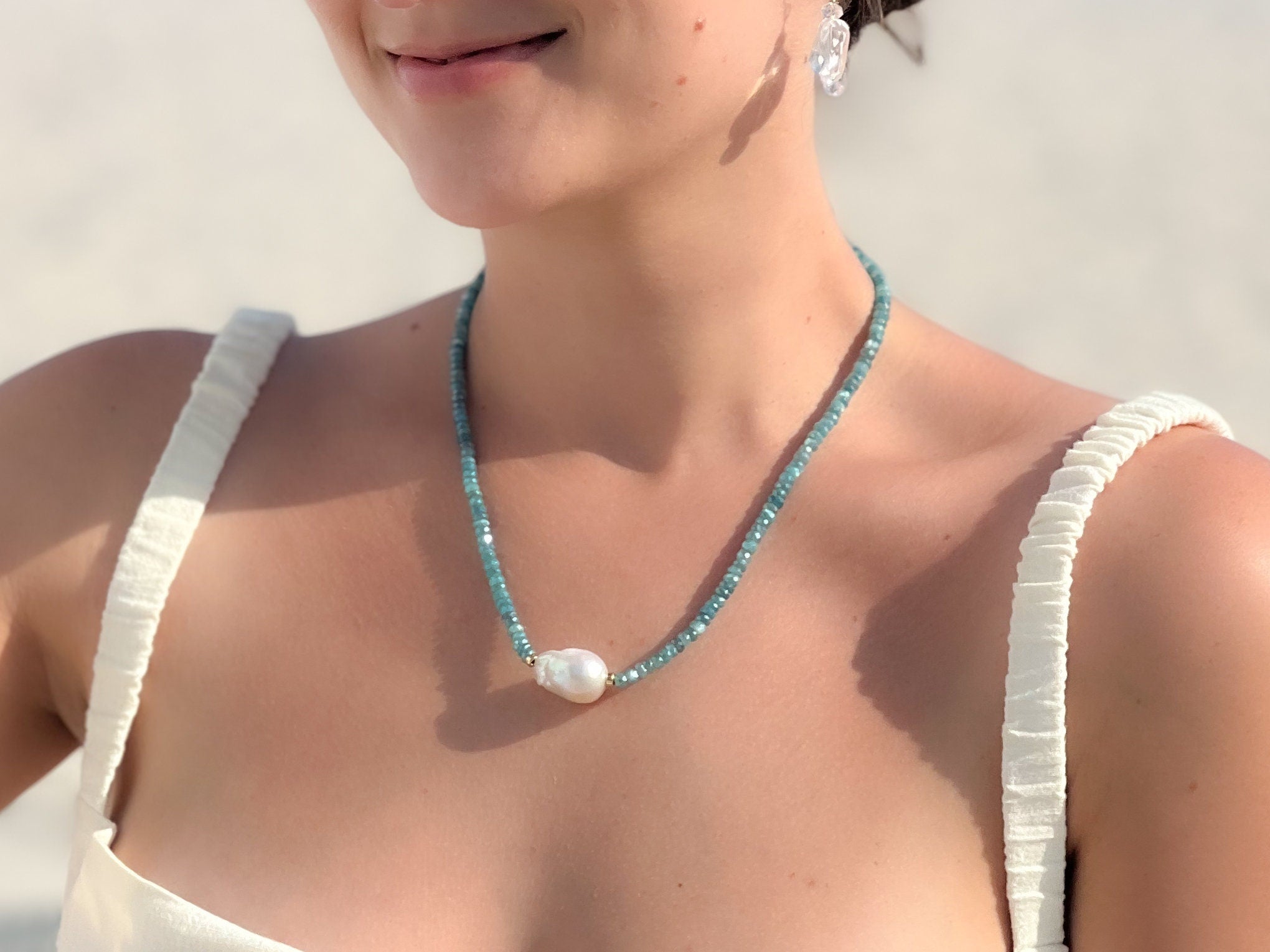 Natural_Gemstones,Baroque_Pearls,Silverite_necklace,Blue_necklace,Summer_necklace,Boho_style,Gift_She_Will_Love,Versatile_Necklace,Mom_Gift,Girl_Gift,Blue_Silverite,Handmade_Necklace,Pearl_and_Gemstone