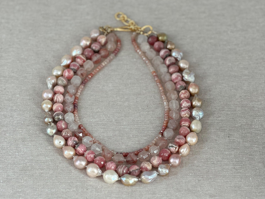 Rhodochrosite Baroque Pearl Necklace